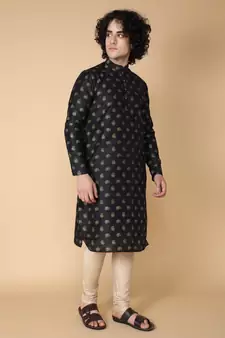 Tabard Black printed cotton kurta