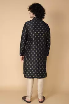 Tabard Black printed cotton kurta
