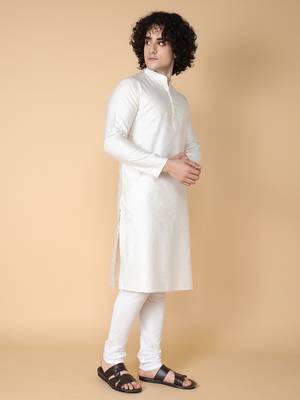 white embroidered cotton kurta 4