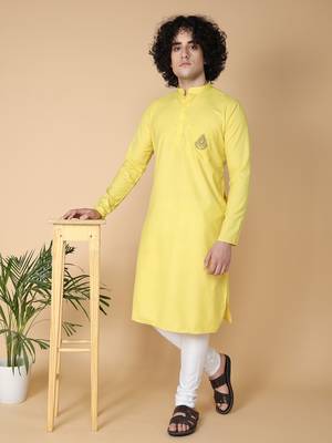 Tabard Yellow embroidered cotton kurta 1