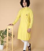 Tabard Yellow embroidered cotton kurta