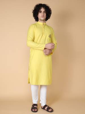 Tabard Yellow embroidered cotton kurta 2