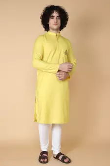 Tabard Yellow embroidered cotton kurta