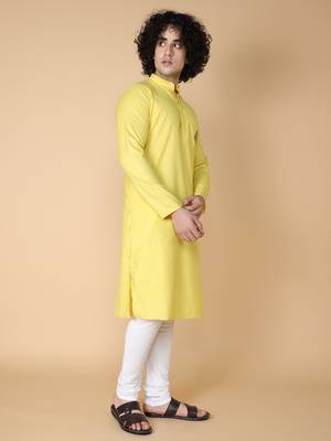 Tabard Yellow embroidered cotton kurta 3