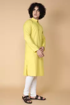 Tabard Yellow embroidered cotton kurta
