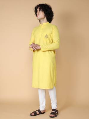 Tabard Yellow embroidered cotton kurta 4