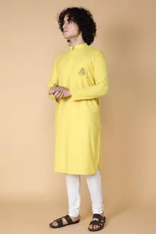 Tabard Yellow embroidered cotton kurta