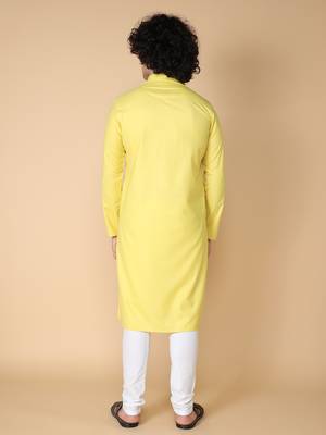 Tabard Yellow embroidered cotton kurta 5