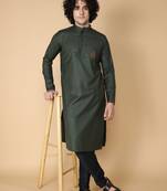 Tabard Green embroidered cotton kurta