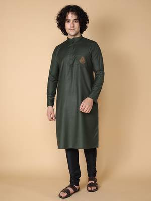 Tabard Green embroidered cotton kurta 2