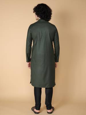 Tabard Green embroidered cotton kurta 5