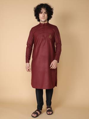 Tabard Maroon embroidered cotton kurta 2