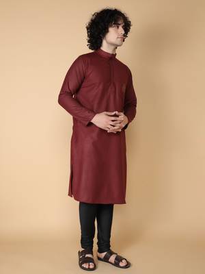 Tabard Maroon embroidered cotton kurta 3