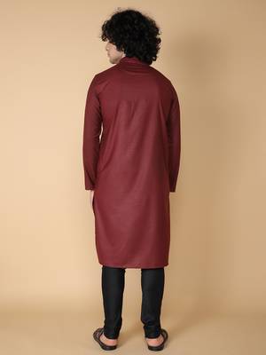 Tabard Maroon embroidered cotton kurta 5