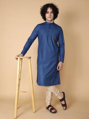 Tabard Blue embroidered cotton kurta 1