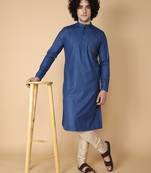 Tabard Blue embroidered cotton kurta