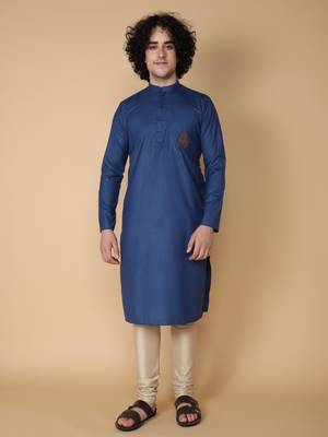 Tabard Blue embroidered cotton kurta 2