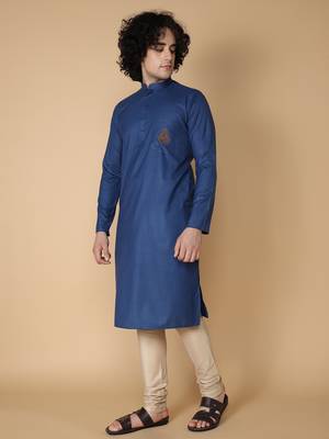 Tabard Blue embroidered cotton kurta 3