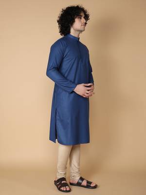 Tabard Blue embroidered cotton kurta 4
