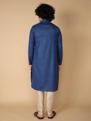 Tabard Blue embroidered cotton kurta 5