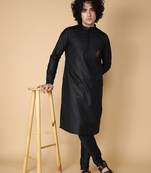 Tabard Black embroidered cotton kurta