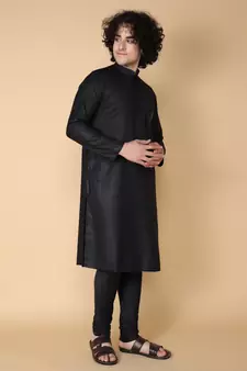 Tabard Black embroidered cotton kurta