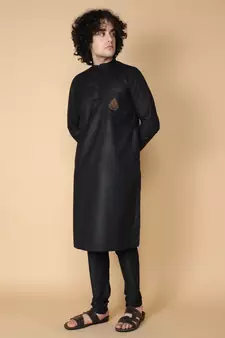 Tabard Black embroidered cotton kurta