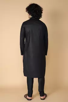 Tabard Black embroidered cotton kurta