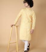 Tabard Yellow printed cotton kurta-pajama