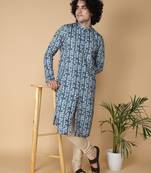 Tabard Blue printed cotton kurta-pajama