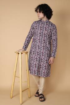 Tabard Maroon printed cotton kurta-pajama