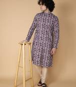 Tabard Maroon printed cotton kurta-pajama