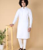 Tabard White plain cotton kurta-pajama