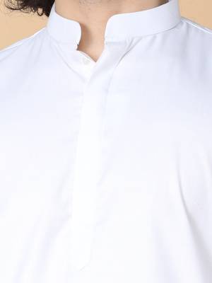 Tabard White plain cotton kurta-pajama 4