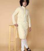 Tabard Yellow plain cotton kurta-pajama