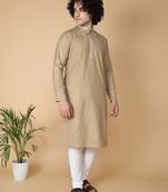 Tabard Beige plain cotton kurta-pajama