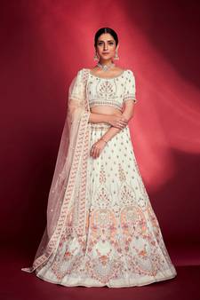 Fusionic white georgette ethnic-lehengas with blouse