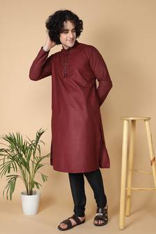 Tabard Maroon plain cotton kurta-pajama
