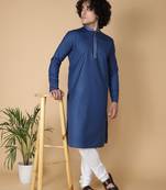 Tabard Blue plain cotton kurta-pajama