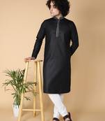 Tabard Black plain cotton kurta-pajama