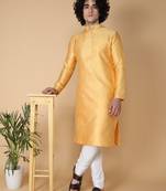 Tabard Yellow embroidered jacquard kurta-pajama
