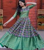 Green Jacquard  Silk With Beautiful Patola Print & Peacock Weaving Work Gown