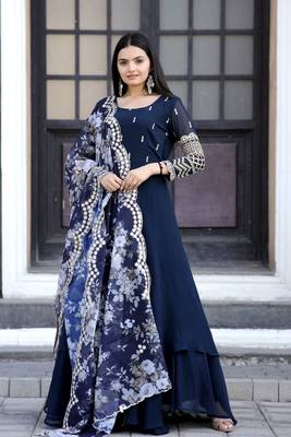 Rama Faux Blooming With Sequins-Multi & Zari Embroidered Gown With Dupatta 1