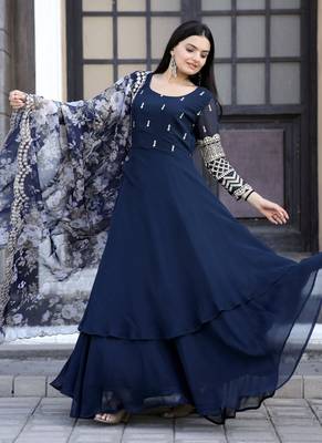 Rama Faux Blooming With Sequins-Multi & Zari Embroidered Gown With Dupatta 2
