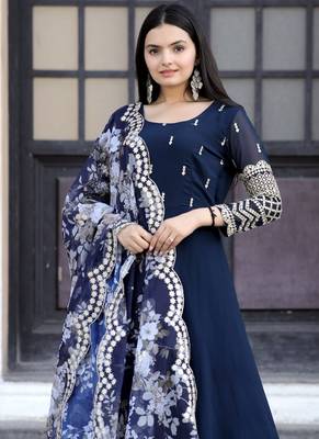 Rama Faux Blooming With Sequins-Multi & Zari Embroidered Gown With Dupatta 4