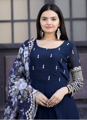 Rama Faux Blooming With Sequins-Multi & Zari Embroidered Gown With Dupatta 5