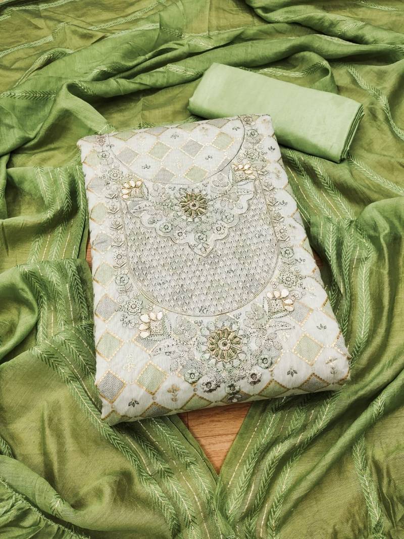 Green printed chanderi silk salwar