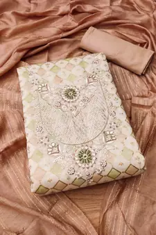 Peach printed chanderi silk salwar