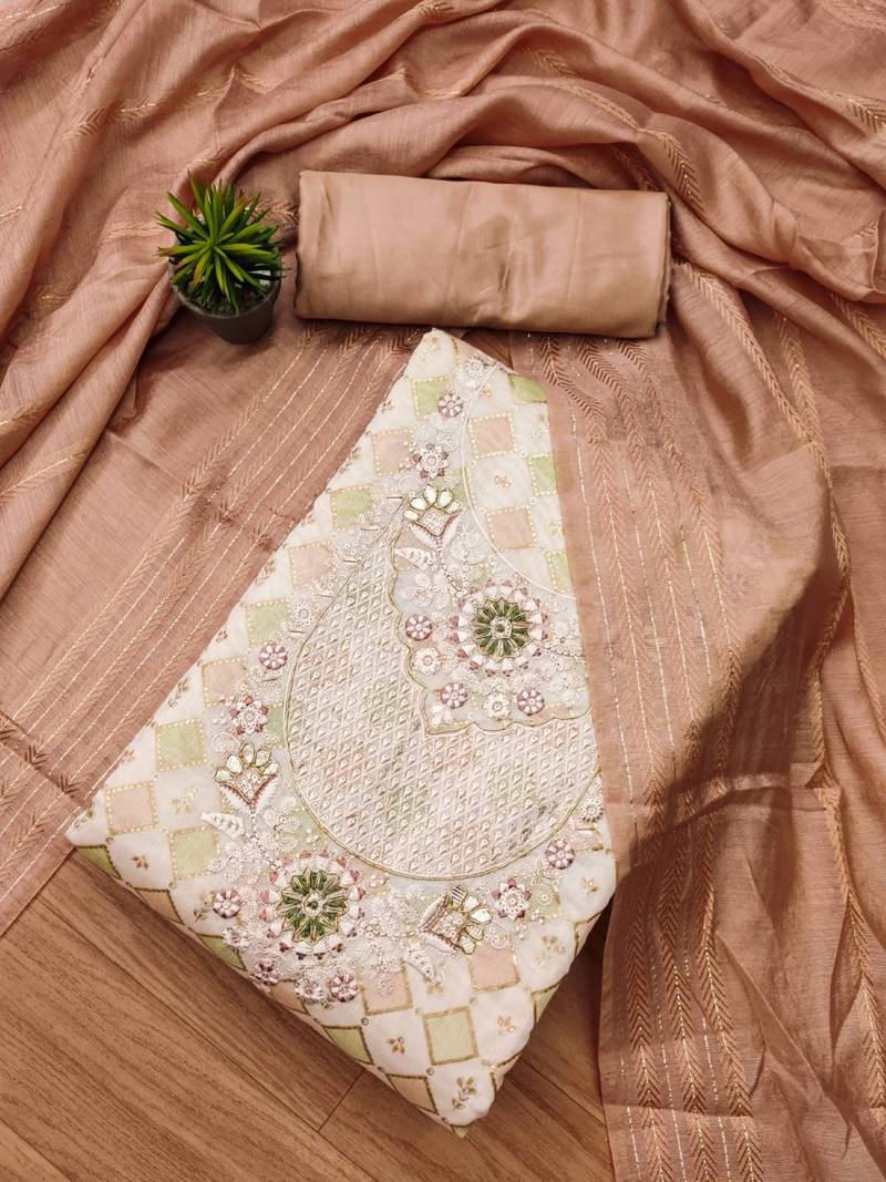 Peach printed chanderi silk salwar