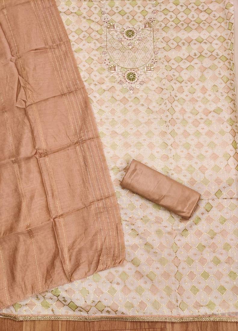 Peach printed chanderi silk salwar